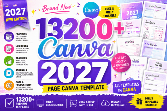 13200+ Canva Templates Bundle, KDP 2027 Interiors, Planner Journal Workbook Templates, Commercial Use Editable PDF