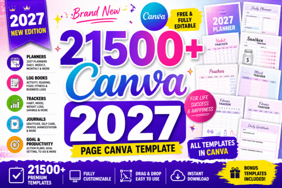 13200+ Canva Templates Bundle, KDP 2027 Interiors, Planner Journal Workbook Templates, Commercial Use Editable PDF
