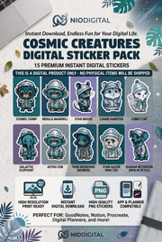 Cosmic Creatures Digital Sticker Pack - 15 Premium Space Animal Stickers - PNG Download for GoodNotes Notion Procreate