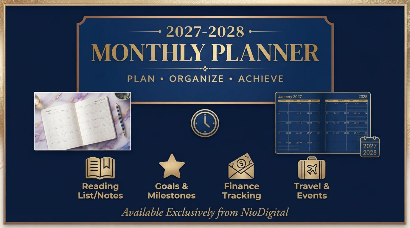 2027–2028 Monthly Planner Printable | Purple Floral 24-Month Calendar | Digital PDF Organizer