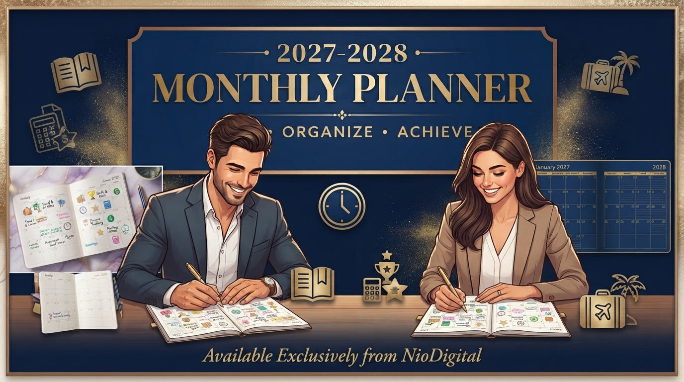 2027–2028 Monthly Planner Printable | Purple Floral 24-Month Calendar | Digital PDF Organizer
