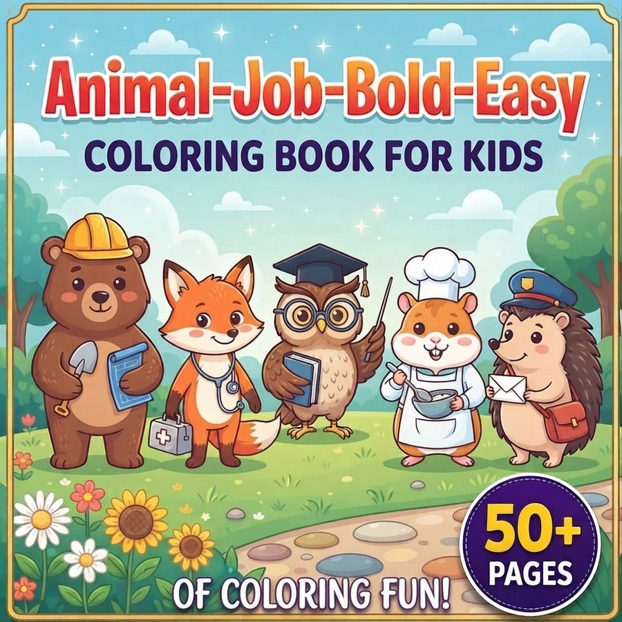Animal Jobs Coloring Book - Bold and Easy Animal Characters - Printable PDF for Kids Toddlers Preschool