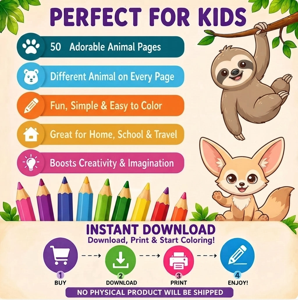 Animal Jobs Coloring Book - Bold and Easy Animal Characters - Printable PDF for Kids Toddlers Preschool