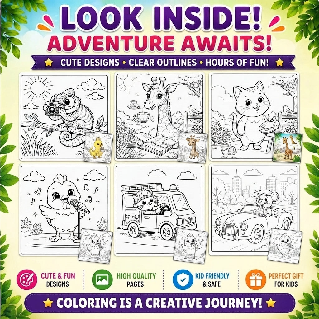 Animal Jobs Coloring Book - Bold and Easy Animal Characters - Printable PDF for Kids Toddlers Preschool