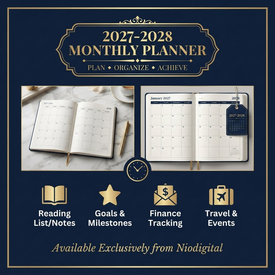 2027–2028 Monthly Planner Printable | Purple Floral 24-Month Calendar | Digital PDF Organizer